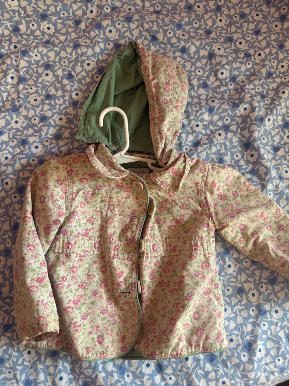 Girls Floral Hooded Spring Jacket - Pink & Cream
